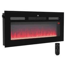 Wall Mounted 102cm Electric Crystal Fireplace, 2000W Recessed and Electric Fire with Remote Control - Black