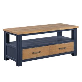 Splatter Reclaimed Wood TV Stand with Two Drawer and Open Shelf - Blue