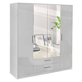 Winstead High Gloss 4 Door 180cm Mirror Wardrobe with 2 Drawer - White