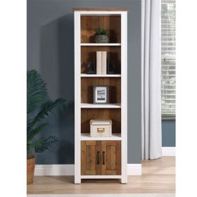 Splatter Reclaimed Wood Narrow Open Bookcase with 2 Door and 4 Shelves - White