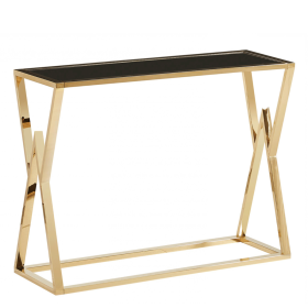 Barstow Rectangular Console Table Classic Gold Elegance with Black Glass Top