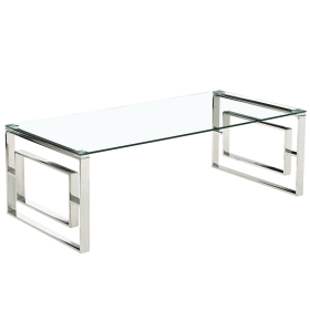 Olympia Luxe Glass Coffee Table Stylish Silver Frame with Clear Glass Top