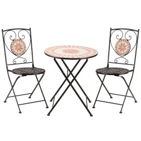 3 Piece Mosaic Bistro Set, 2 Folding Chairs & 1 Round Table Outdoor Furniture for Outdoor, Balcony, Poolside, Yellow