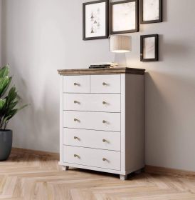 Portugal 4 Drawers Chest of Drawers with 2 Small Drawers - White with Oak Lefkas