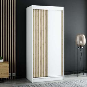 Gloucester 100cm Sliding Door Wardrobe Strips Design - White, Artisan Oak, Black