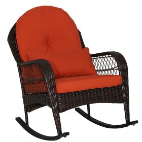 Rattan Outdoor Sturdy Rocking Armchair with Red Cushions - Mix Brown