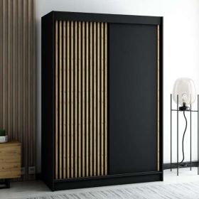 Gloucester 150cm Sliding Door Wardrobe Strips Design - Black, White, Artisan Oak