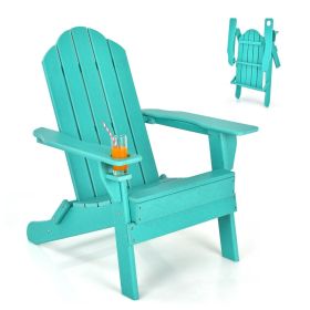 Adirondack Foldable Outdoor Weather Resistant Chair with Cup Hold - Turquoise