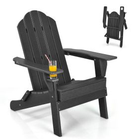 Adirondack Foldable Outdoor Weather Resistant Chair with Cup Hold - Black