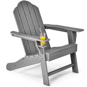 Adirondack Outdoor Weather Resistant Chair with Cup Hold - Grey