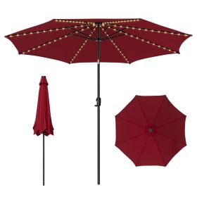 Outdoor Parasol Umbrella with 112 Solar Powered LED Lights and Tilt Crank - Red