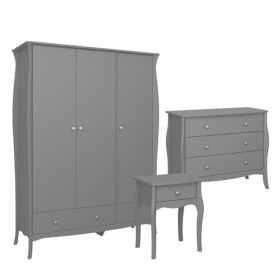 Lavender 3 Door Wardrobe Set with 1 Drawer Bedside Table and 3 Drawers Chest - Grey
