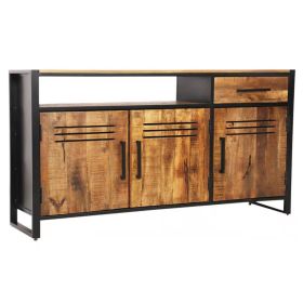 Industrial Style Metal Frame Mango Wood 160cm Large Sideboard - Black and Brown