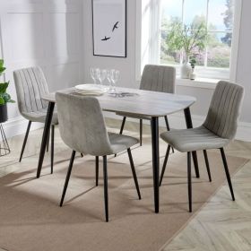 Rectangular Grey Oak Dining Table Set with 4 Light Grey Straight Slit Fabric Chair