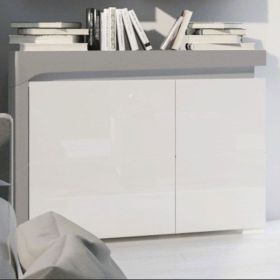 Barron High Gloss 2 Door Small Sideboard With Lights  - Grey And White