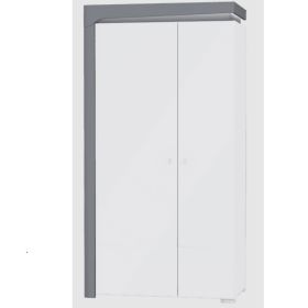 Barron 2 Door High Gloss Wardrobe With LED Lights - Grey And White