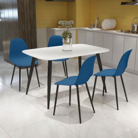 Rectangular White Dining Table Set with 4 Blue Plastic Chair