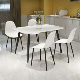 Rectangular White Dining Table Set with 4 White Plastic Chair