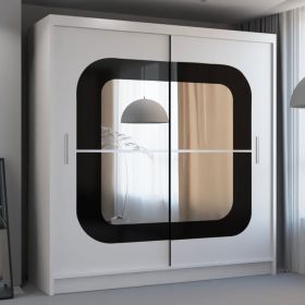 Chelsea White with Black Strip 2 Door Mirrored Sliding Wardrobe - 150cm and 203cm