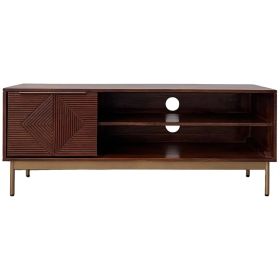 Wirral Carving 1 Door Tv Unit 118cm with Shelf - Walnut and Gold Finish
