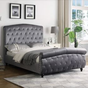 Wilson High Headboard Design Upholstery Velvet Kingsize Bed - Grey