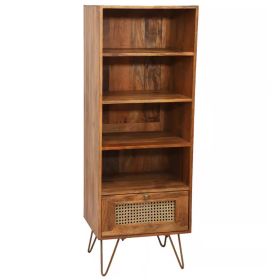 Lattice Design Mango Wood Cabinet With Drawer- Brown