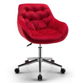 Luxurious Velvet Upholstered Swivel Office Chair - Red