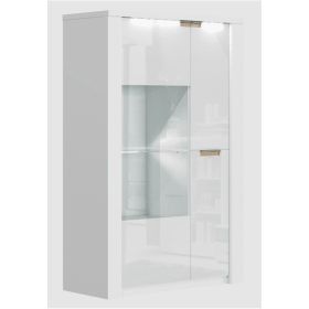 Jordan High Gloss Wide 3 Door Display Unit with 1 Glass Shelf and LED Lights - White