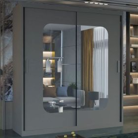 Merica 2 Door Mirrored Sliding Wardrobe - Grey, Oak, Black, White - 4 Sizes