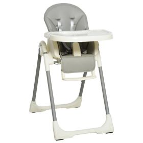 Foldable Baby High Chair Convertible to Toddler Chair Height Adjustable with Removable Tray 5-Point Harness Mobile with Wheels Grey