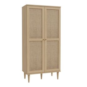 Collins Solid Wood Legs 2 Door Display Cabinet - Rattan Effect