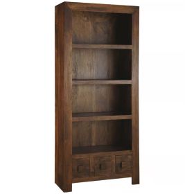 Delta Mango Wood Large Bookcase with 3 Drawers and 4 Shelves - Walnut