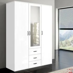 Stanley Single Mirrored 3 Doors Wardrobe with 3 Drawers - White, Oak