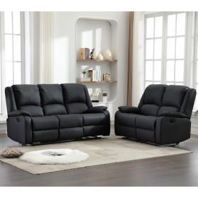 Rebecca Pu Leather 3 Seater with 2 Seater Recliner Sofa Set - Black