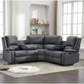 Rebecca Pu Leather Recliner Corner Sofa Set - Grey