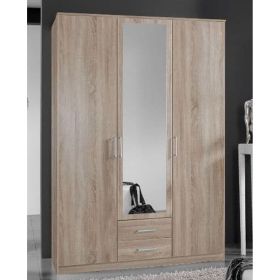 Olivia 3 Door Single Mirror Wardrobe with 2 Drawer - Oak Effect