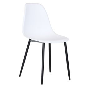 Black Metal Legs Frame Curve Chair White Plastic Seat - Set of 2