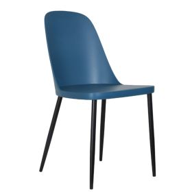 Black Metal Legs Curved Design Dining Chair Blue Plastic Seat - Set of 2