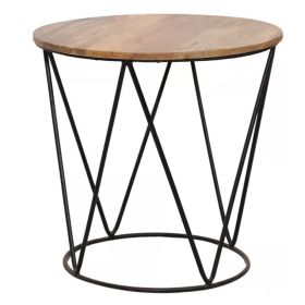 Tracey Black Industrial Mango Round Side Table - Brown