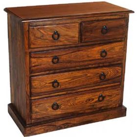 Crowley Solid Sheesham Wood 5 Drawers Chest - Honey Colour