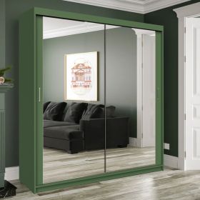 Sevenoaks II Sliding Mirror Door Large Wardrobe - Green, Blue
