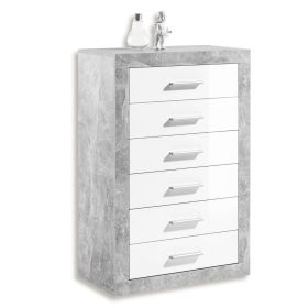 Callam High Gloss Tallboy 6 Drawer Chest - Grey with White