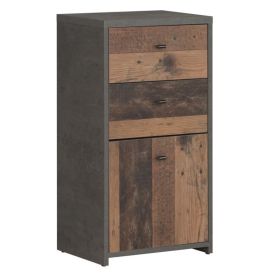 Falkirk Vintage Wood 2 Drawers Chest Storage Cabinet with Door - Concrete Optic Dark Grey