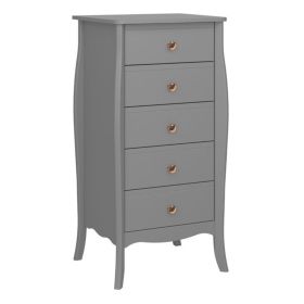 Aylesbury 5 Drawer Narrow Chest with Rose Gold Handles - Grey