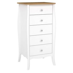 Aylesbury Pine Top 5 Drawer Narrow Chest with Stainless Steel Handles - White