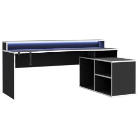 Modern Design Wide Gaming Desk with LED, 3 Shelf - Matt Black