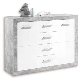 Callam High Gloss 2 Door Sideboard with 4 Drawer - Grey with White