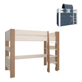 Gordon Solid Wood High Sleeper Kids Beds with Universe Design Tent - Whitewash Grey Brown Lacquered