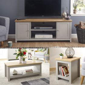 Lancaster Oak Effect Top 3 Piece Living Room Furniture Set - Grey