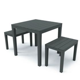 Outdoor Square Plastic Dining Table with 2 Benches - Anthracite